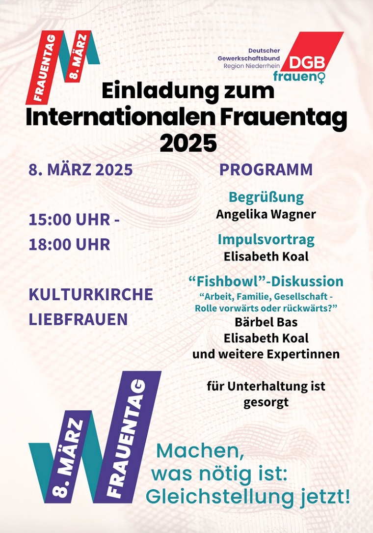 Weltfrauentag 2025 - Plakat der DGB-Region Niederrhein